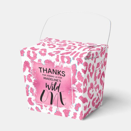 Roze Luipaard Wild One 1e Verjaardag Bedankdoosjes (Voorkant Zijde)