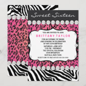 Roze Luipaard Zebra Sweet 16 Party Kaart (Voorkant / Achterkant)