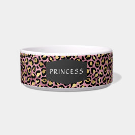 Roze Luipaardhuid Patroon Huisdierhond Meisjes Voerbakje