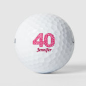 Roze luipaardprint 40e verjaardag Golfer 40 jaar Golfballen (Voorkant)