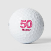 Roze luipaardprint 50ste verjaardag Golfer 50 jaar Golfballen (Voorkant)