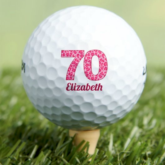 Roze luipaardprint 70ste verjaardag Golfer 70 jaar Golfballen