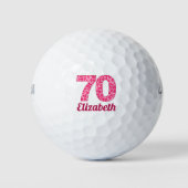 Roze luipaardprint 70ste verjaardag Golfer 70 jaar Golfballen (Voorkant)