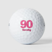 Roze luipaardprint 90ste verjaardag Golfer 90 jaar Golfballen (Voorkant)