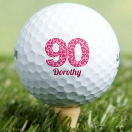 Roze luipaardprint 90ste verjaardag Golfer 90 jaar Golfballen