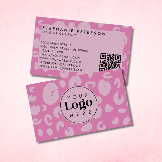 Roze Luipaardprint Aangepast Bedrijfslogo QR-code Visitekaartje
