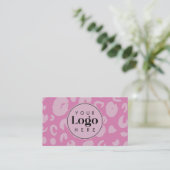 Roze Luipaardprint Aangepast Bedrijfslogo QR-code Visitekaartje (Staand voorkant)