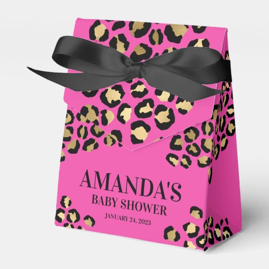 Roze Luipaardprint Baby Shower Bedankdoosjes (Voorkant Zijde)