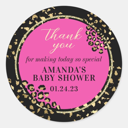 Roze Luipaardprint Bedankt Sticker (Voorkant)