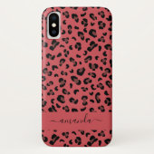 Roze Luipaardprint Bewerkbare Naam Dierenpatroon Case-Mate iPhone Case (Achterkant)