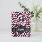 Roze luipaardprint en monogram briefkaart (Staand voorkant)