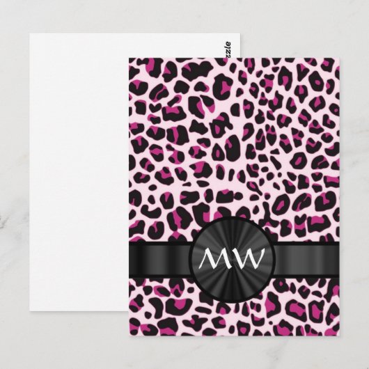 Roze luipaardprint en monogram briefkaart (Voorkant / Achterkant)