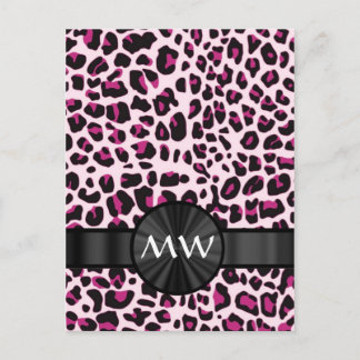 Roze luipaardprint en monogram briefkaart