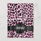 Roze luipaardprint en monogram briefkaart (Voorkant)