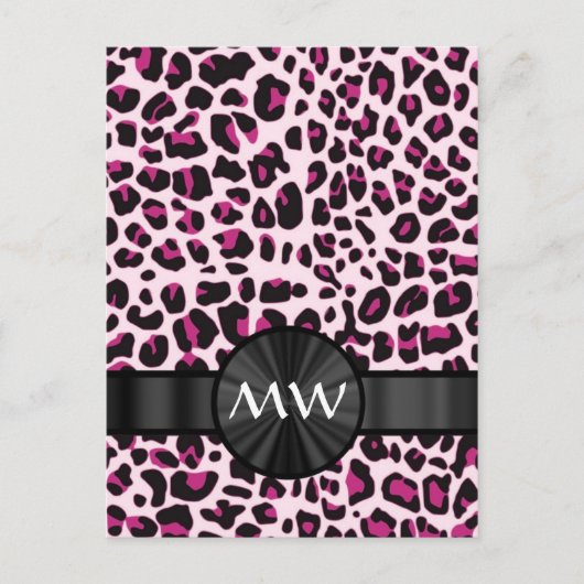 Roze luipaardprint en monogram briefkaart (Voorkant)