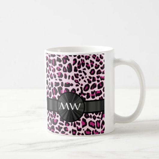 Roze luipaardprint en monogram koffiemok (Rechts)