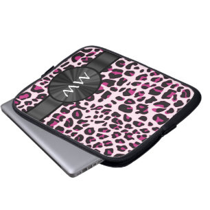 Roze luipaardprint en monogram laptop sleeve