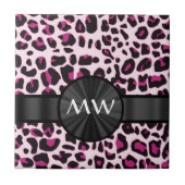 Roze luipaardprint en monogram tegeltje (Voorkant)