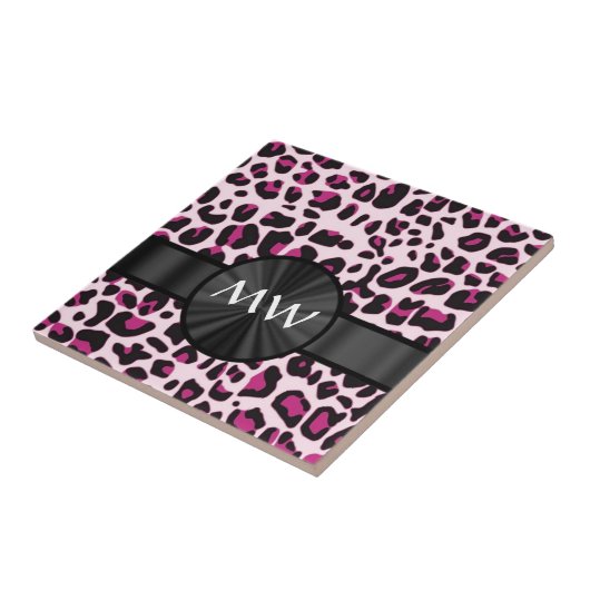 Roze luipaardprint en monogram tegeltje (Zijkant)