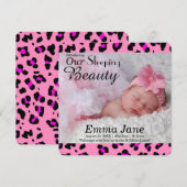 Roze Luipaardprint Foto Geboorteaankondiging Aankondiging (Voorkant / Achterkant)