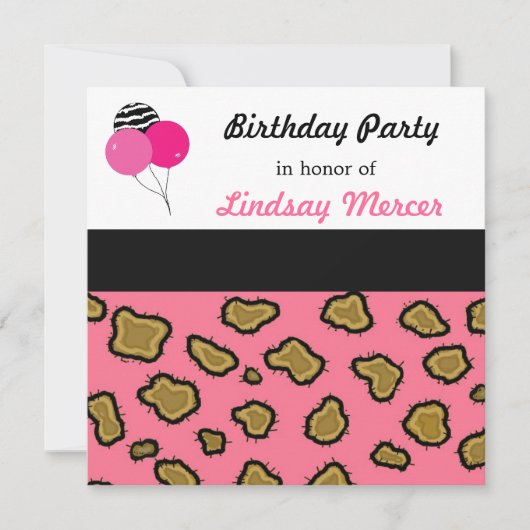 Roze Luipaardprint Geboortedinladung Kaart (Voorkant)