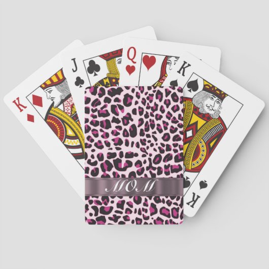 Roze luipaardprint gepersonaliseerde moeders pokerkaarten (Achterkant)