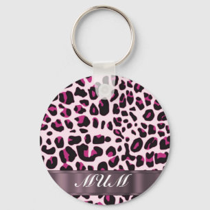 Roze luipaardprint gepersonaliseerde moeders sleutelhanger