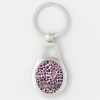 Roze luipaardprint gepersonaliseerde moeders sleutelhanger