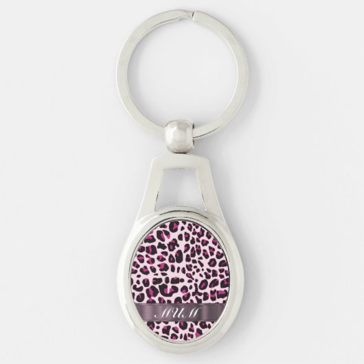 Roze luipaardprint gepersonaliseerde moeders sleutelhanger (Voorkant)