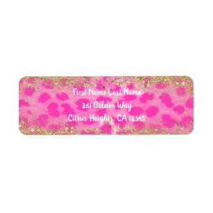 Roze Luipaardprint Goud Glitter Trendy Etiket