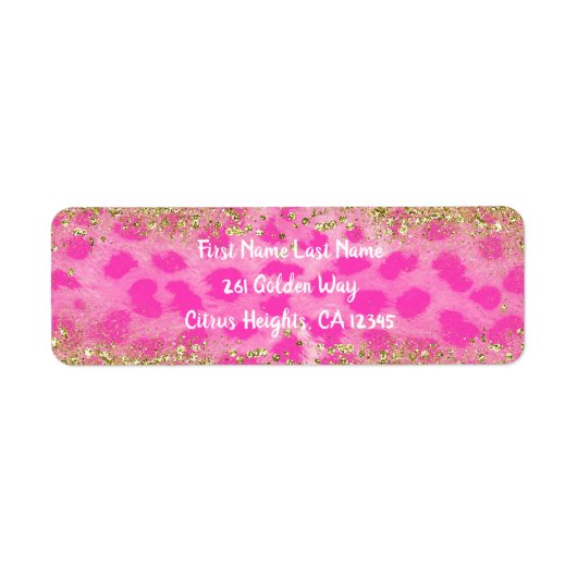 Roze Luipaardprint Goud Glitter Trendy Etiket (Voorkant)