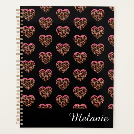 Roze Luipaardprint Harten Naam Patroon Planner (Voorkant)