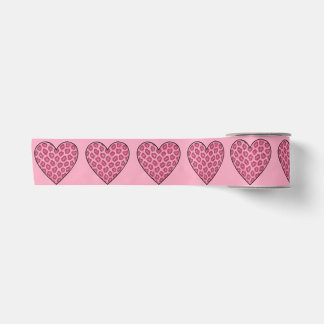 Roze Luipaardprint Harten Satijnen Lint