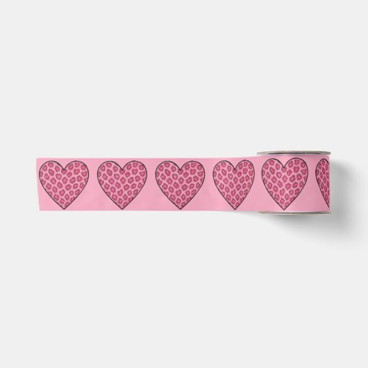Roze Luipaardprint Harten Satijnen Lint (Voorkant)