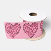Roze Luipaardprint Harten Satijnen Lint (Spoel)