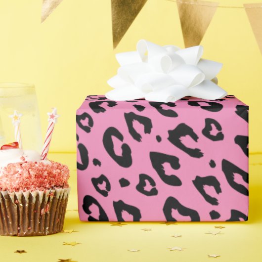 Roze luipaardprint inpakpapier (Verjaardagsfeest)