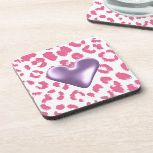 Roze Luipaardprint Met Hartontwerp Bier Onderzetter