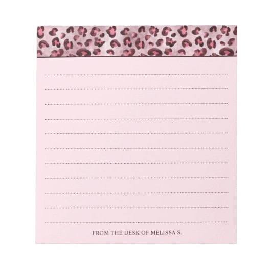 Roze Luipaardprint Met Lijnen En Aangepaste Tekst Notitieblok (Voorkant)