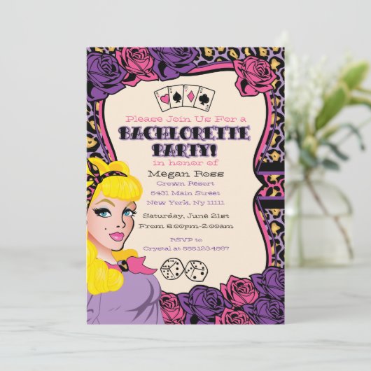Roze Luipaardprint, Pin-up Feest Uitnodigingen (Staand voorkant)