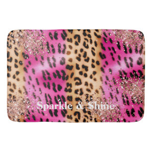 Roze Luipaardprint Roze Goud Glanzende Glitter Badmat