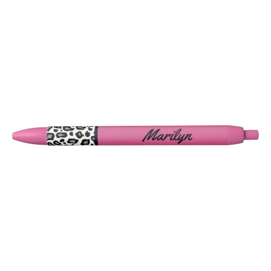 Roze Luipaardprint Schrijfpens Geschenk Zwarte Inkt Pen (Voorkant)