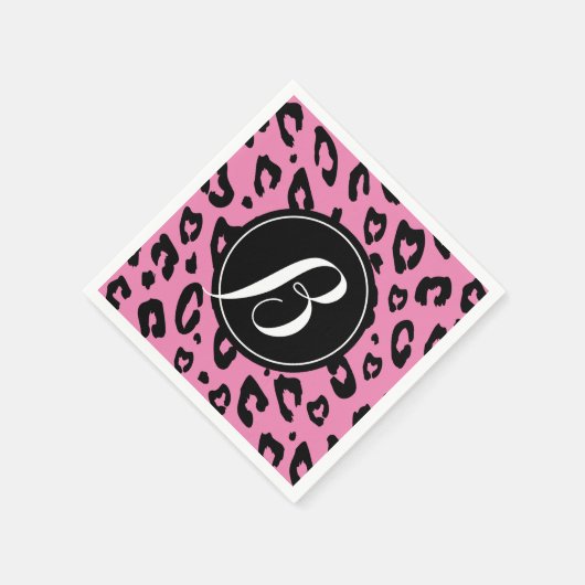 Roze luipaardprint servetten met eigen monogram (Hoek)