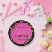Roze Luipaardprint Shower Papieren Bordje (Feest)