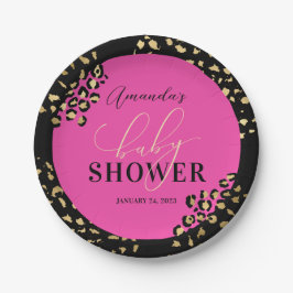 Roze Luipaardprint Shower Papieren Bordje