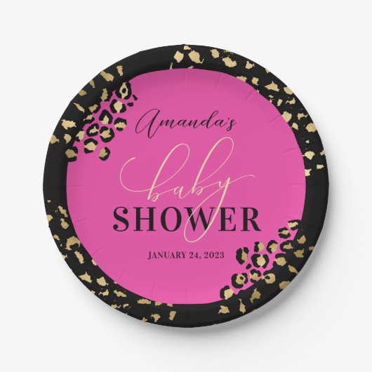 Roze Luipaardprint Shower Papieren Bordje (Voorkant)