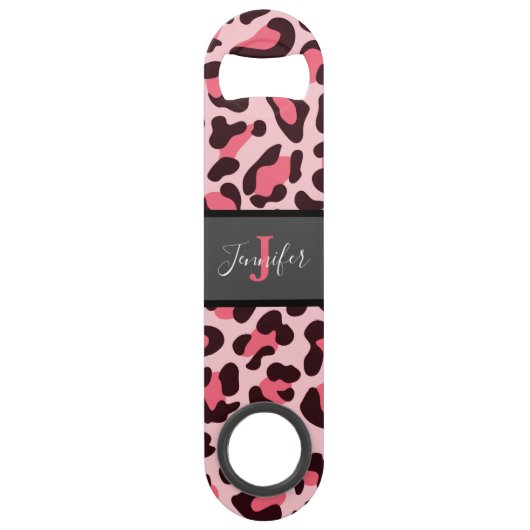 Roze Luipaardprint Snel Flesopener Speed Flessenopener (Voorkant)