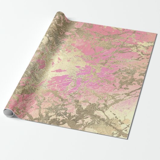 Roze Lux Gold Marble Pastel Unicorn Abstract Cadeaupapier (Uitgerold)