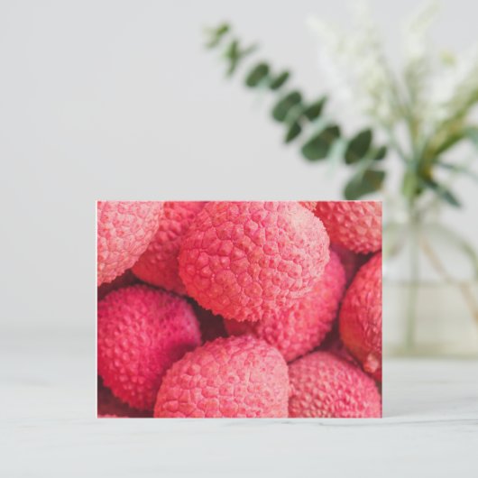  roze lychee fruitpatroon briefkaart (Staand voorkant)