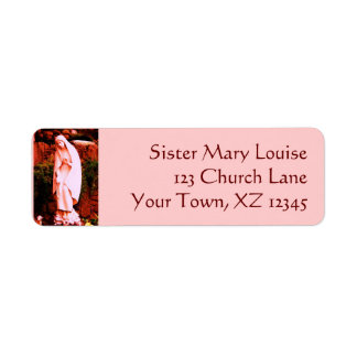Roze Maagd Maria Standbeeld Etiket