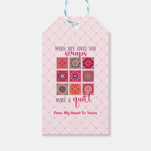 Roze maak een quilt cadeau Label Cadeaulabel (Voorkant)